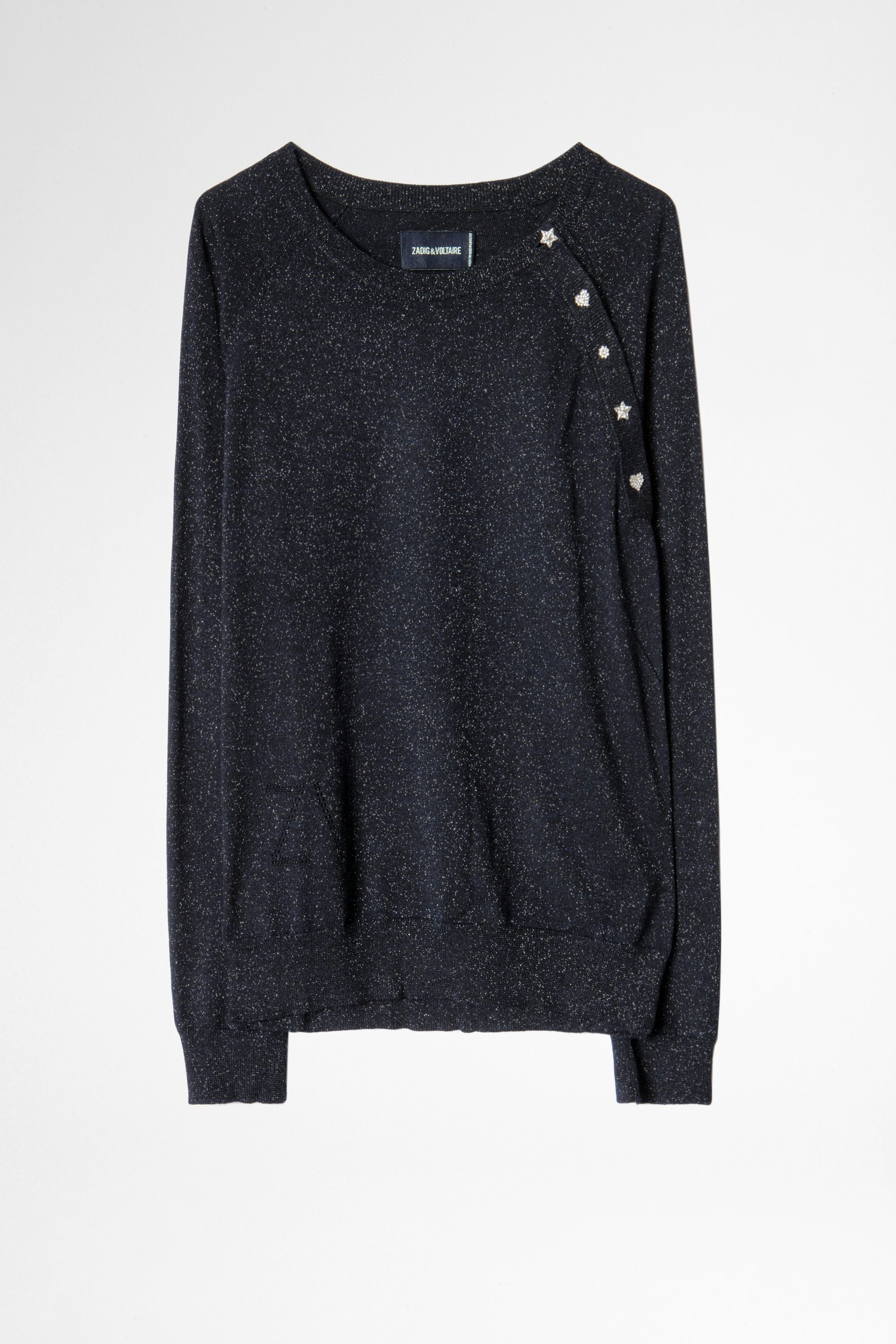 Reglis Lurex Sweater - Women's navy blue merino wool sweater